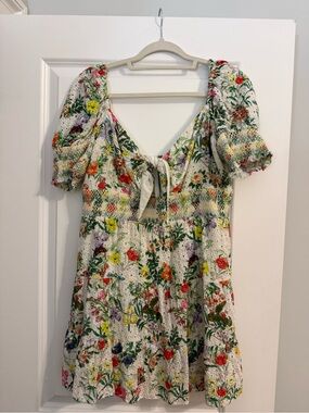 Alice + Olivia White Floral Eyelet Tie-Front Dress